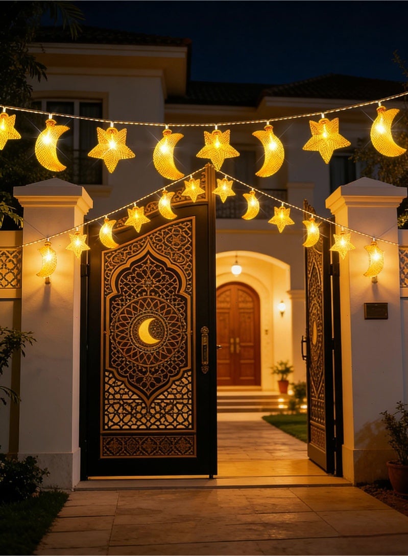 أضواء رمضان LED من 3M، أضواء شبكية على شكل نجمة وهلال، زينة رمضان للديكور الداخلي والخارجي لعيد الفطر، تعمل بالبطارية - Image 5
